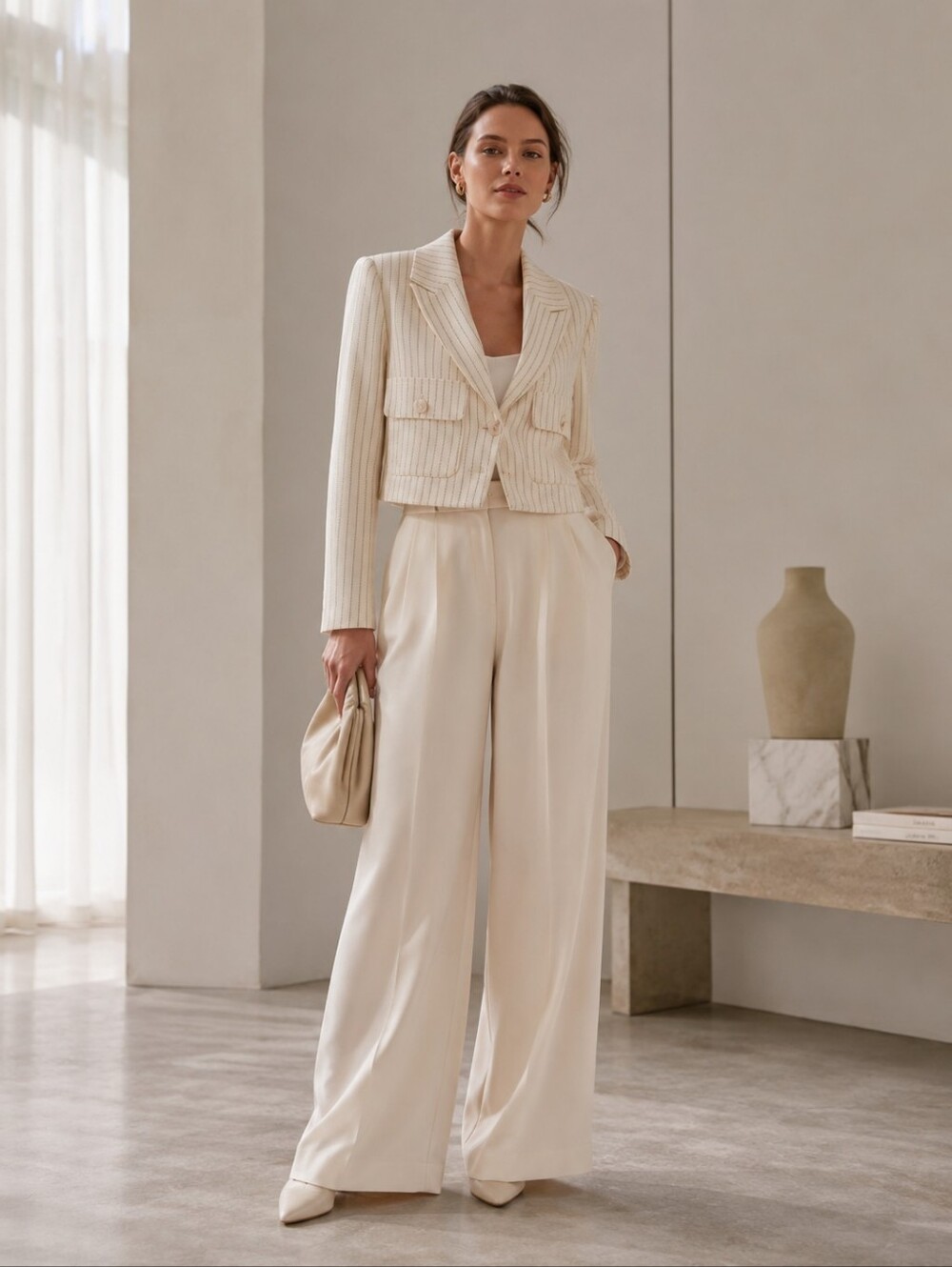 JASON WU Blazer Jacket SMALL Cropped Pinstripe Women's Designer Cream White